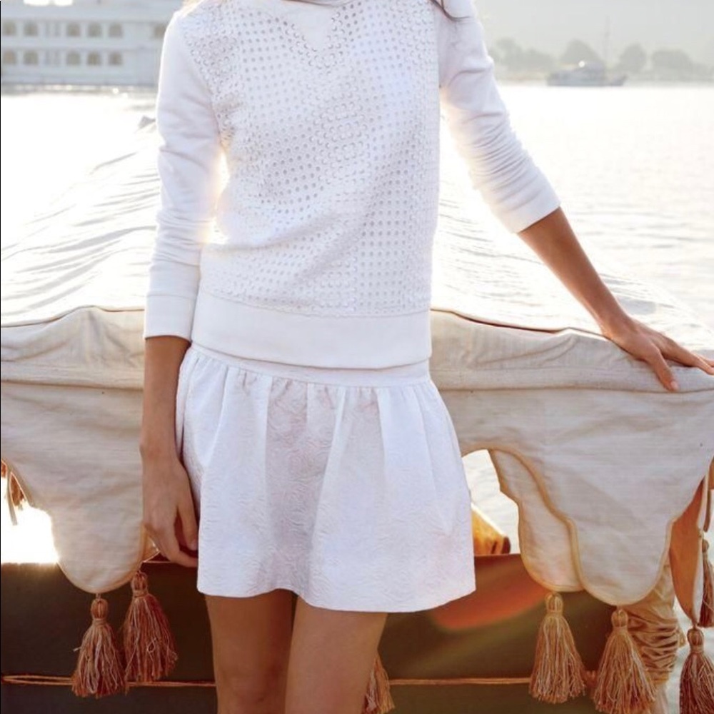 J Crew white matelassé mini skirt